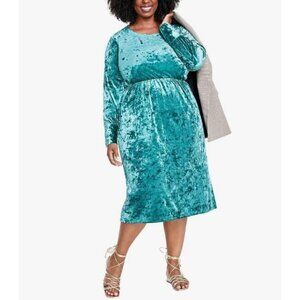 On 34th Dress Womens 3X Bright Green Crushed Velvet Midi Holiday Party Event